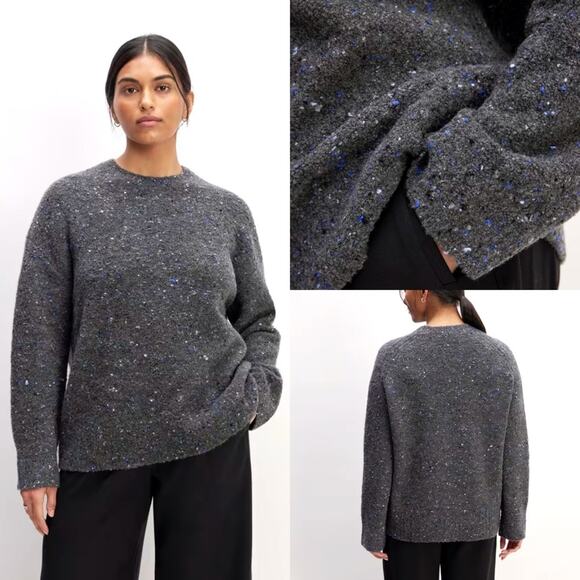 Everlane The Confetti Crew Charcoal Gray Blue Merino Wool Sweater Size L - Picture 1 of 6